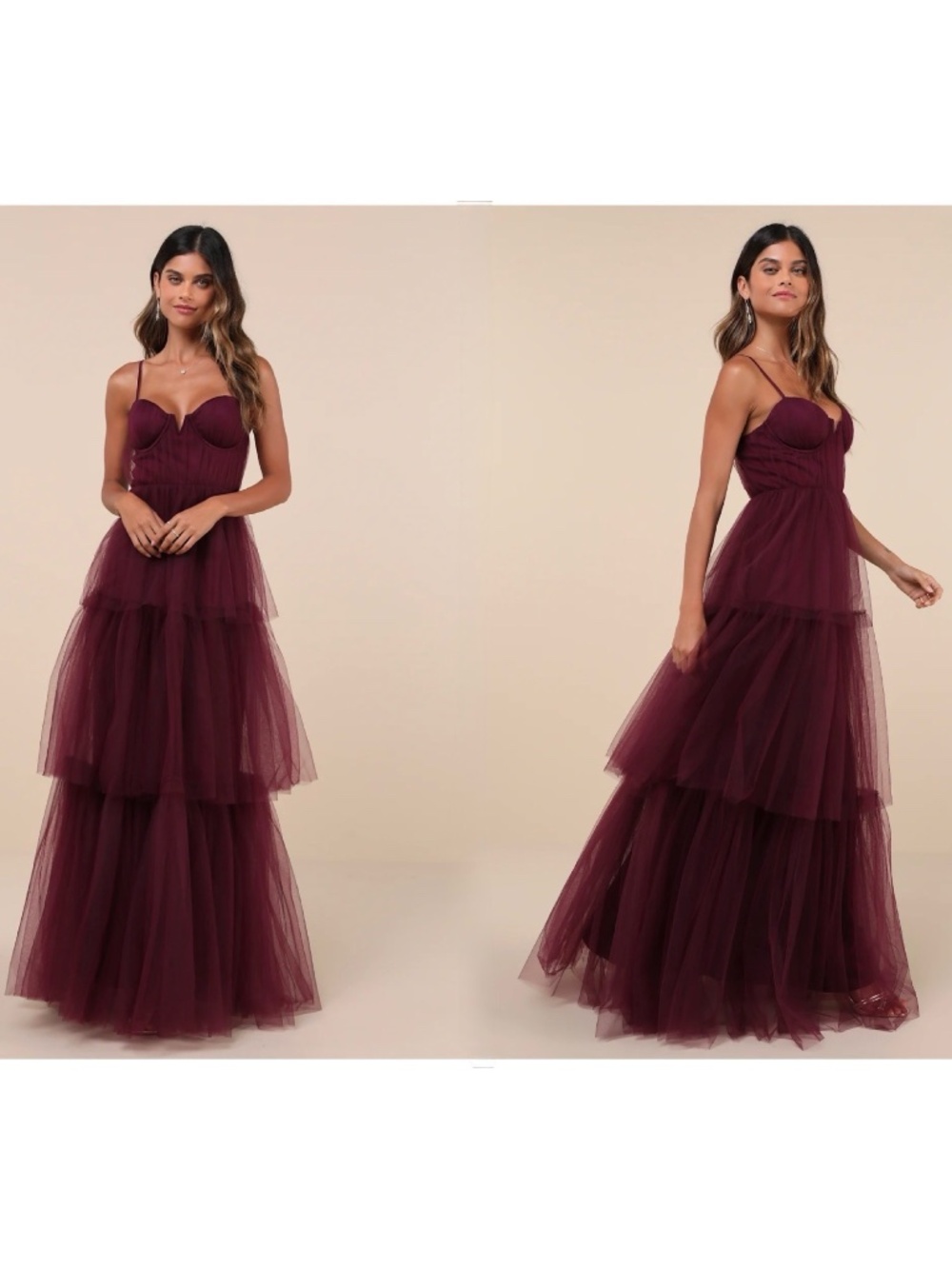 NWOT Lulus Unforgettable Poise Plum Purple Tulle Bustier Tiered Maxi Dress L - Picture 1 of 5